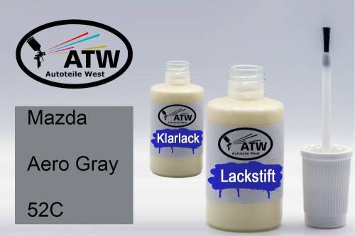 Mazda, Aero Gray, 52C: 20ml Lackstift + 20ml Klarlack - Set, von ATW Autoteile West.